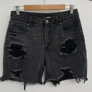Fashion Nova High Waist Distressed Black Denim Shorts Sz 29